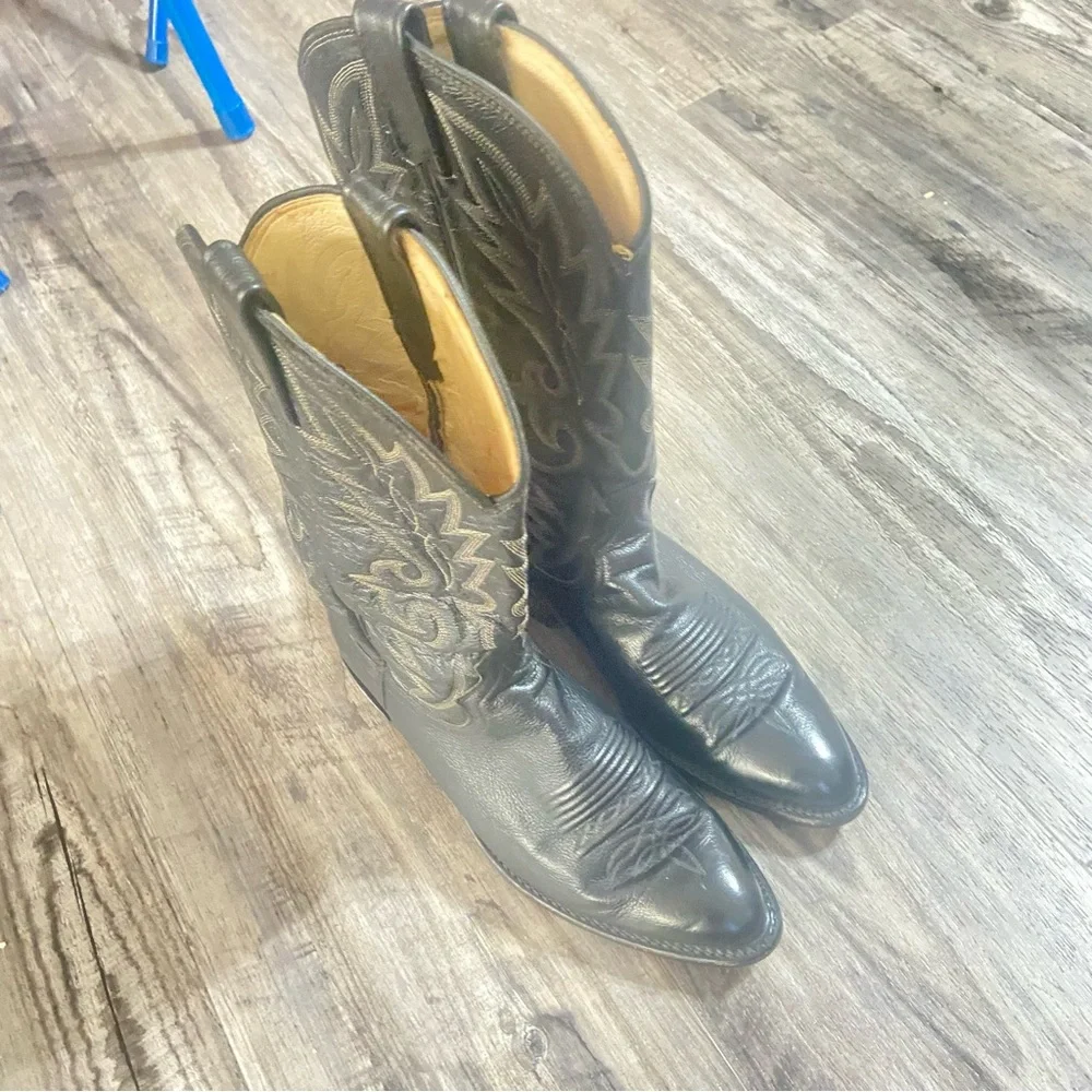 Vintage Dan Post El Paso Black Embroidered Western Cowboy Boots